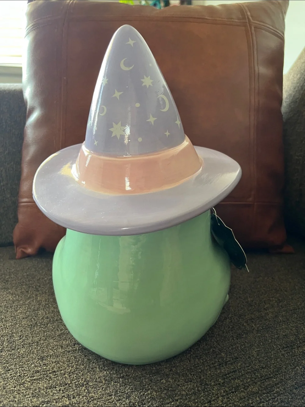 Halloween Whimsical Mint Witch Frog Cookie Jar